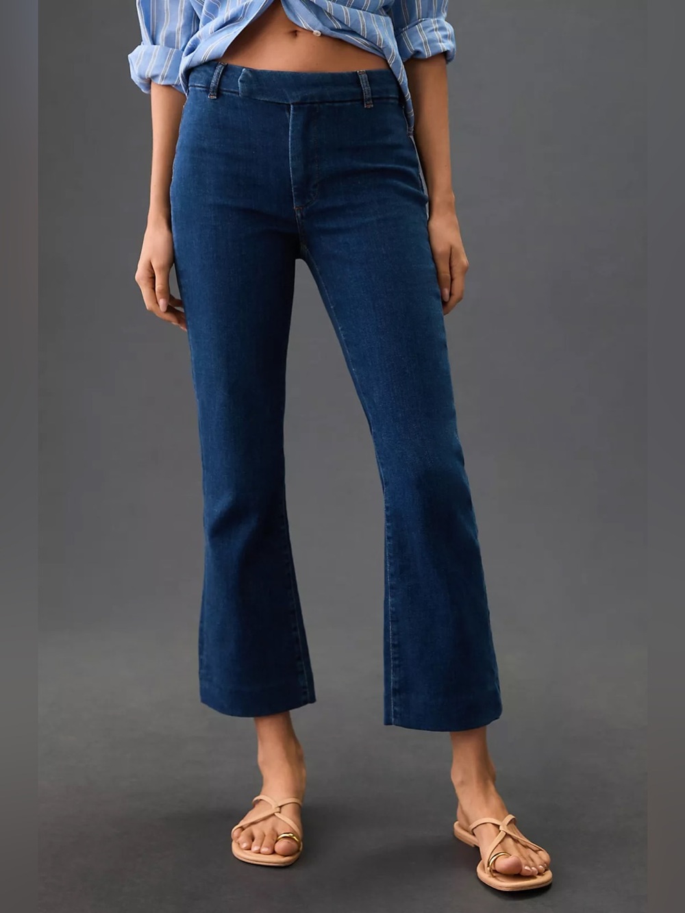 Anthropologie Pilcro Mid Rise Cropped Kick Flare Jeans Size 25 Dark Blue